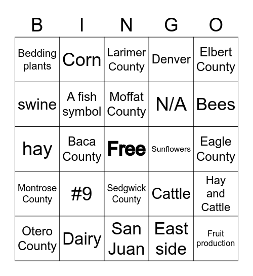 COLORADO AGRICULTURE BINGO Card