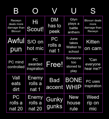 Bovus Time! Bingo Card