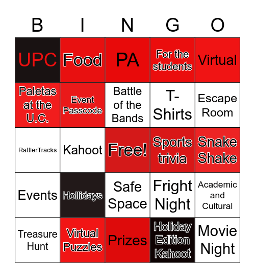 UPC Bingo Night Bingo Card