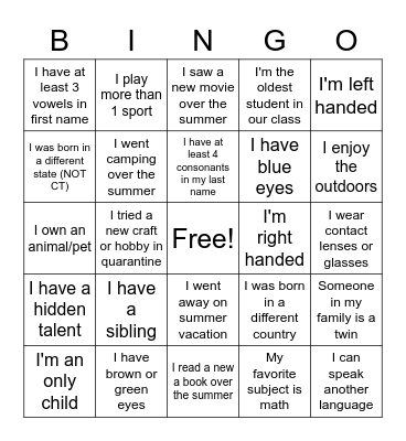 Getting to Know You BINGO! Bingo Card