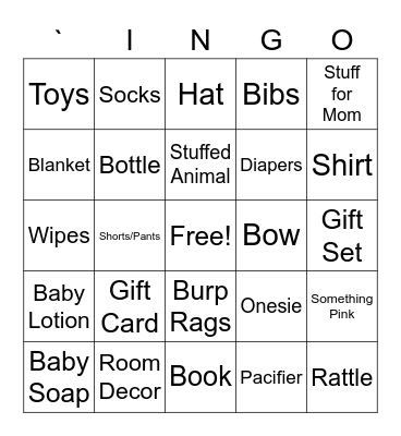 Baby Shower Bingo Card