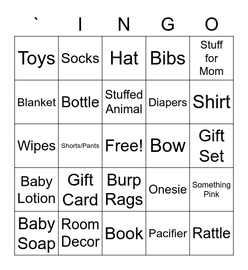 Baby Shower Bingo Card