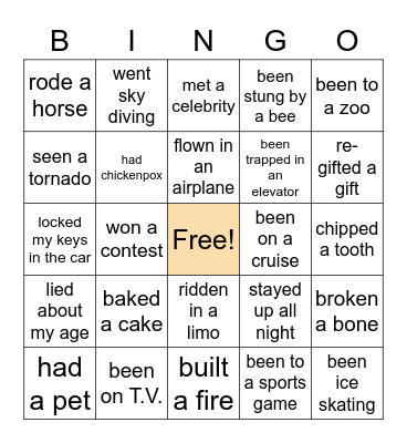 Never Have I Ever Bingo Card