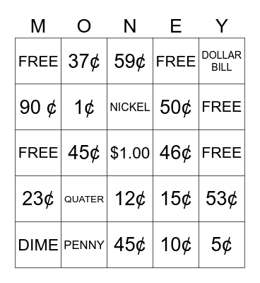 MONEY BINGO Card