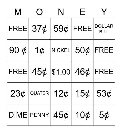 MONEY BINGO Card