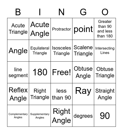 Angles & Triangles Bingo Card