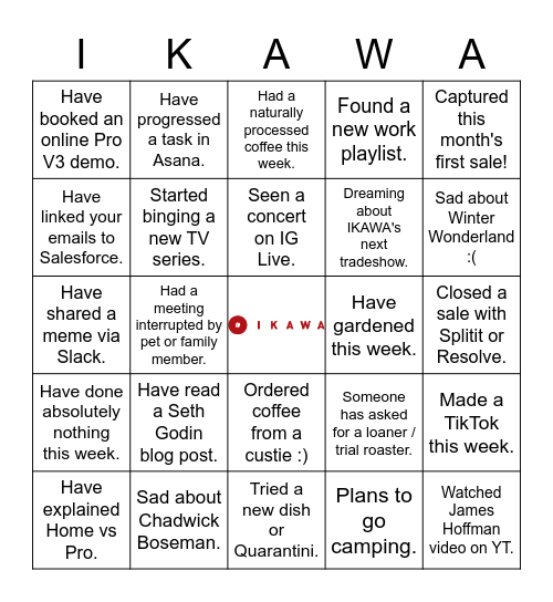 IKAWA WFH Bingo Card