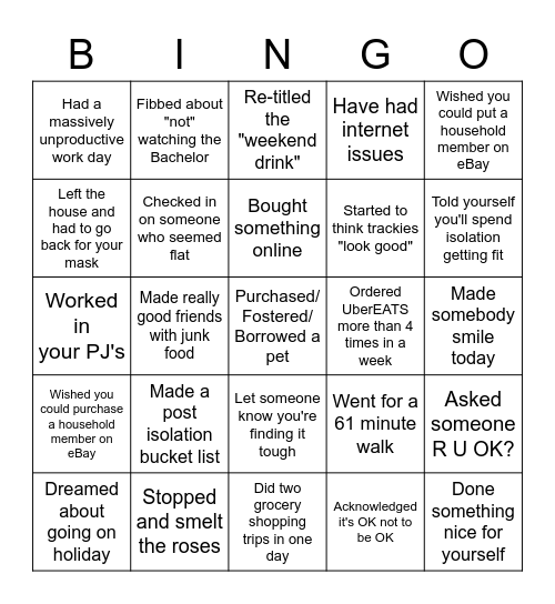 R U OK? Day 2020 Bingo Card