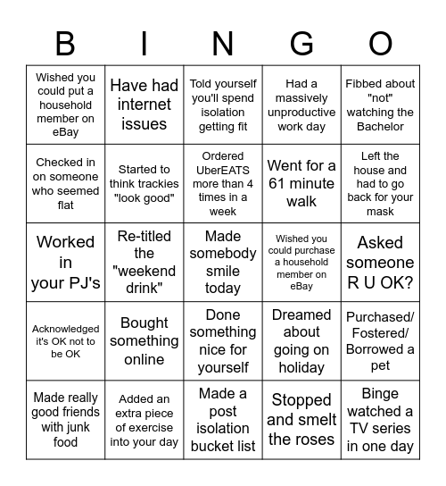 R U OK? Day 2020 Bingo Card