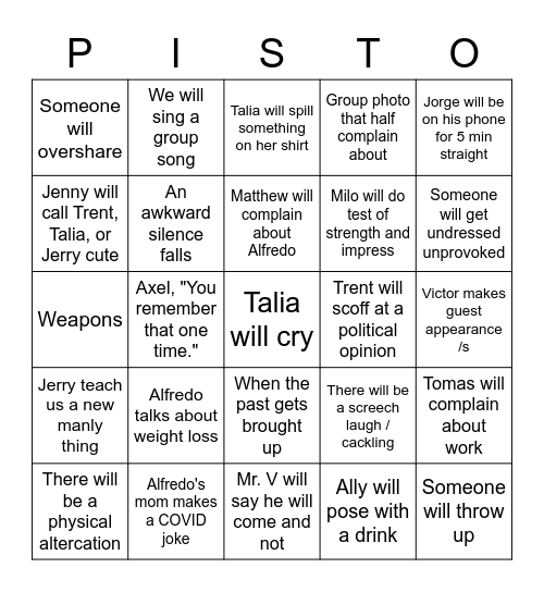 Drinking Game Bingo Card