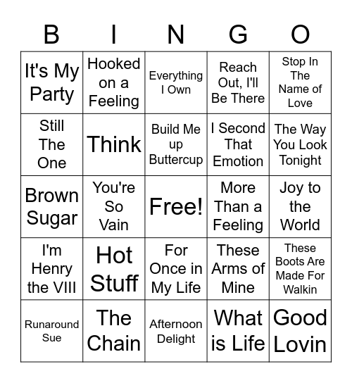 60's & 70s Bingo Card