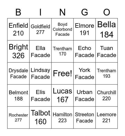 Mimosa Homes Bingo Card