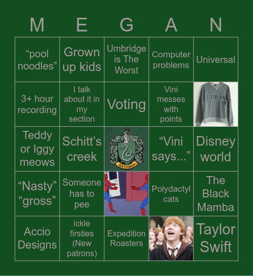 Slytherin House Bingo Card