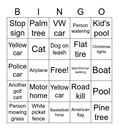 Golf Cart Bingo Card