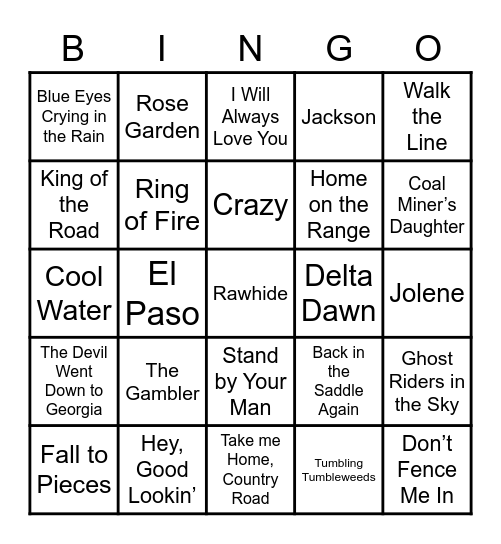 COUNTRY MUSIC Bingo Card