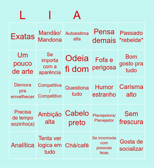 Bingo da Lia Bingo Card