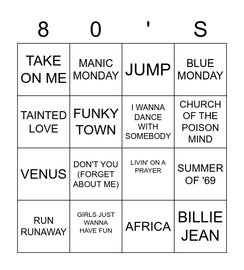 MEGGS MUSICAL BINGO Card