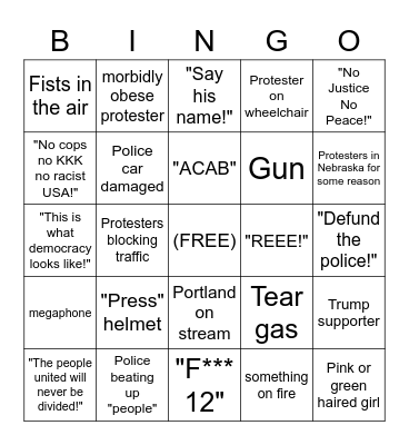 WATCHING PROTESTS ON YOUTUBE Bingo Card