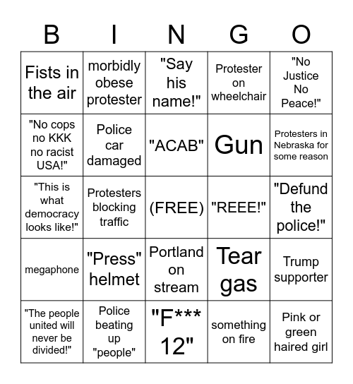 WATCHING PROTESTS ON YOUTUBE Bingo Card