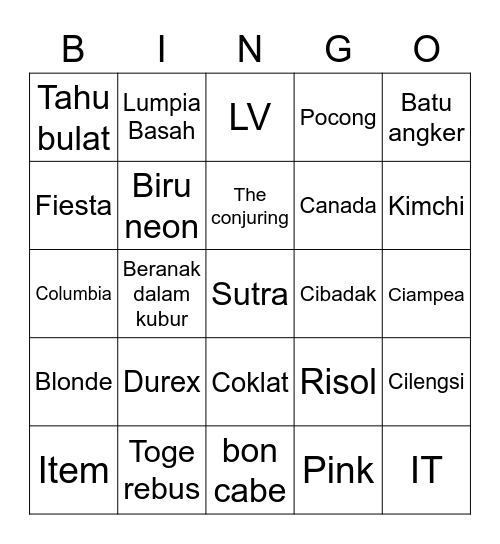 Jae Bingo Card