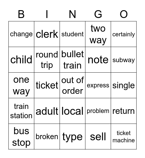 Lesson 8 Vocabulary Bingo Card