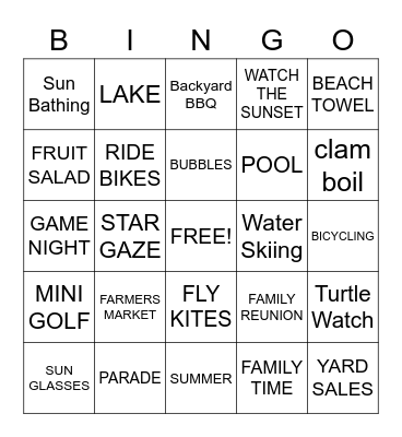 SUMMER Bingo Card