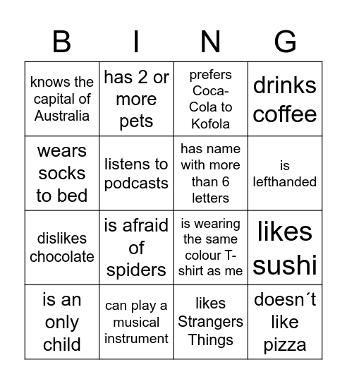 Find someone who Bingo Card