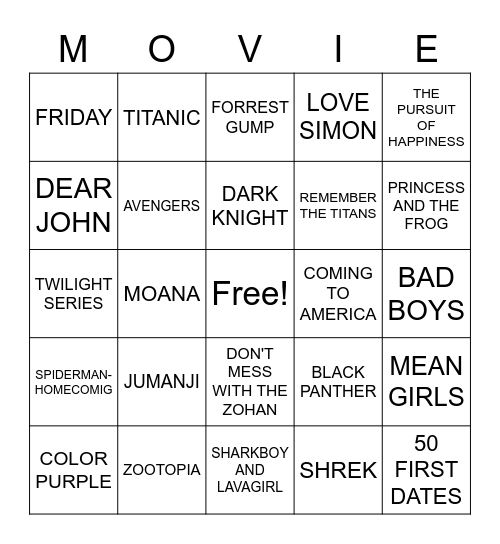 Cinema BINGO Card