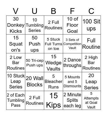 Gymnastics Bingo Card