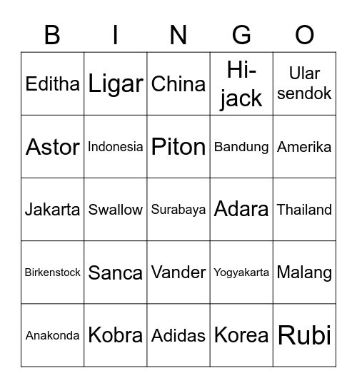 Bingo Editha Bingo Card