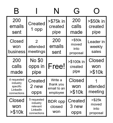 September Sales Bingo Card