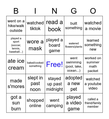 Summer 2020 Bingo Card