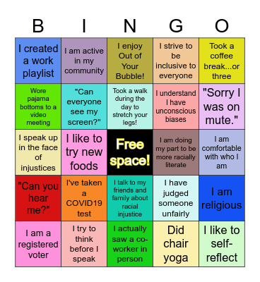 OUT OF YOUR BUBBLE BINGO Card