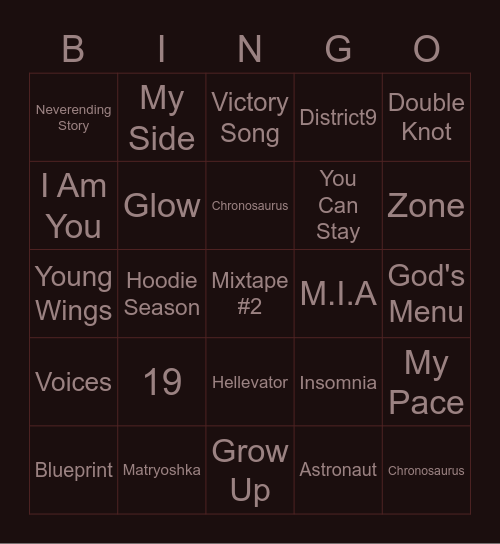 SKZ SONGS Bingo Card