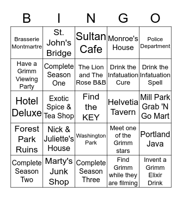 GRIMM BINGO Card