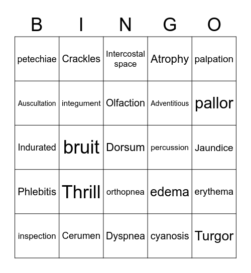 Unit Three Bingo Card