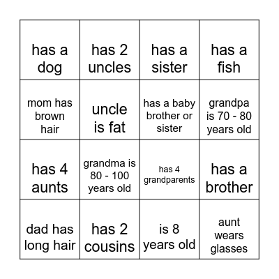 Family Bingo Card