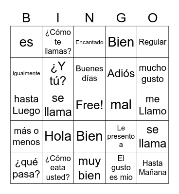 unit 1 spanish Bingo Card