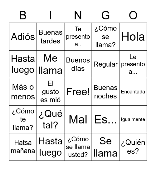 Greetings and introductions Bingo Card