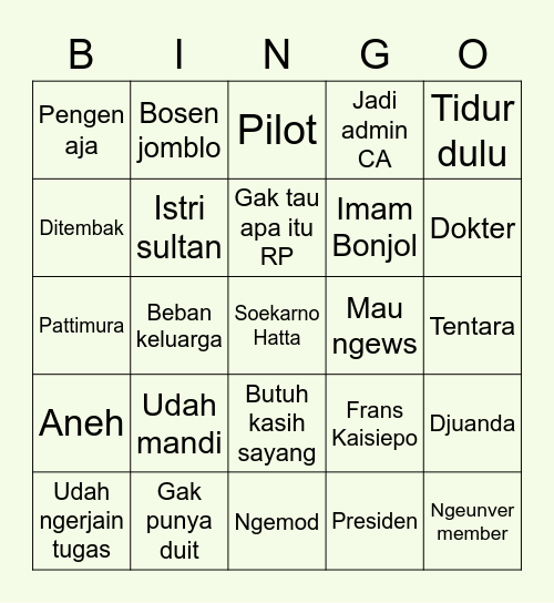 Suzu Bingo Card