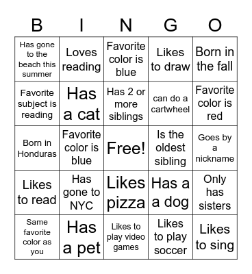 Getting to Know Each Other Bingo Card