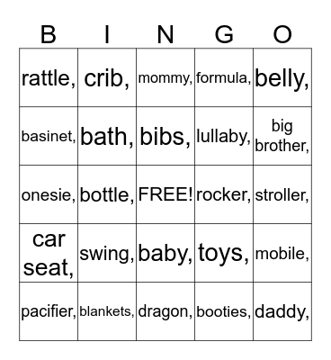 *** ~ Torpey Baby Shower Bingo ~ *** Bingo Card