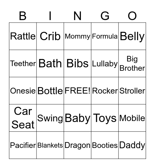 * ~Torpey Baby Shower Bingo~ * Bingo Card