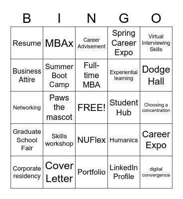 Career Bingo DMSB Bingo Card