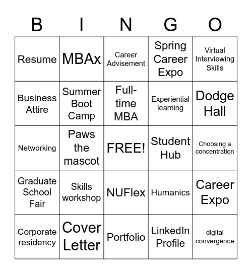 Career Bingo DMSB Bingo Card