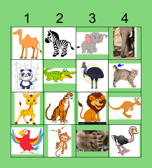 Awesome Animals Bingo Card