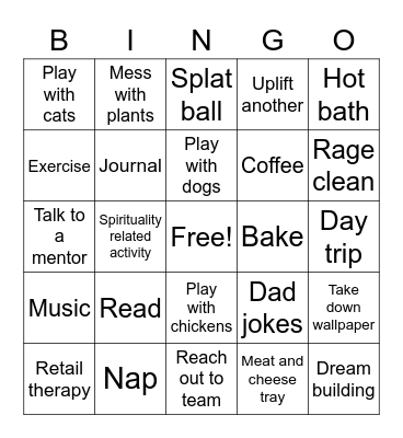 Self Care Bingo Card