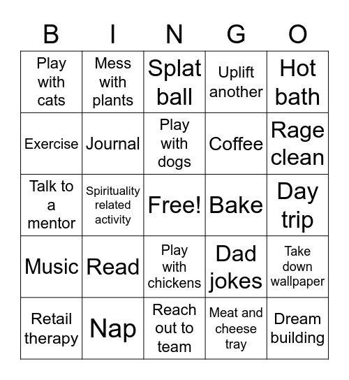 Self Care Bingo Card