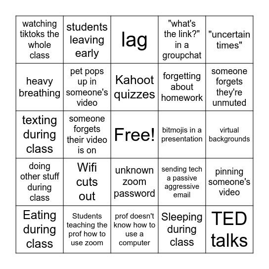 Online Learning Bingo Card