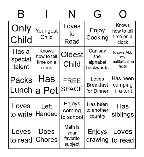 GET TO KNOW YOU BINGO Card